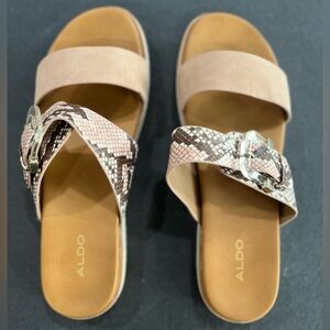 ALDO pink nude and snakeskin 2 strap slide on sandals w/ buckle Shoe Size 10
